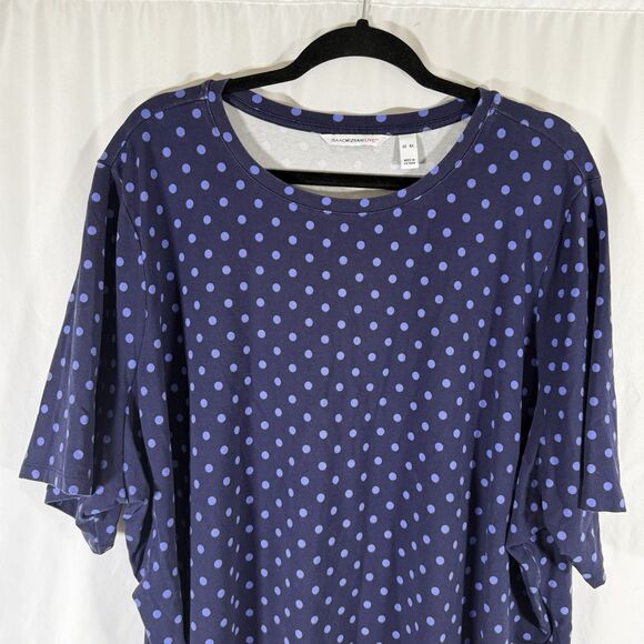 Isaac Mizrahi Live Shirt Women's 4X Blue Polka Dot Short Sleeve Stretchy - Picture 2 of 9